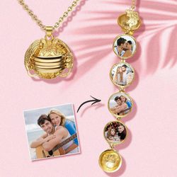 Custom Photo Necklace Locket With Picture Inside Wings Pendant Personalized Gift For Family