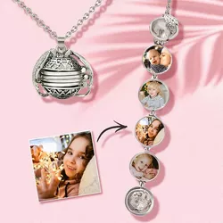 Custom Photo Necklace Locket With Picture Inside Wings Pendant Personalized Gift For Family 3