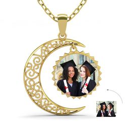 Gold Moon and Sun Personalized Photo Necklace