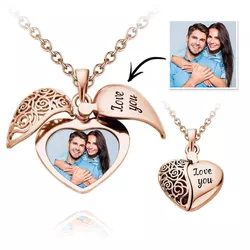 Customize Picture Necklace Heart Design With Engraving Locket  0