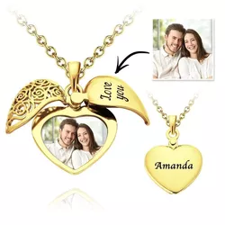 Customize Picture Necklace Heart Design With Engraving Locket  2