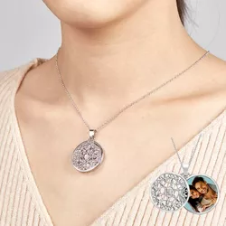 Personalized Ornate Round Swivel Locket Couple Photo Necklace 3