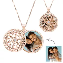 Personalized Ornate Round Swivel Locket Couple Photo Necklace 2