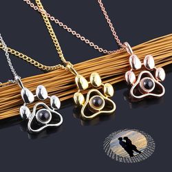 Custom Pet Paw Photo Projection Necklace  