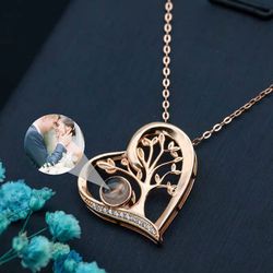 Silver Personalized Small Tree Photo Projection Necklace Creative Gift