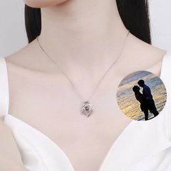 Silver Custom Picture Projection Necklace with Double Heart 4