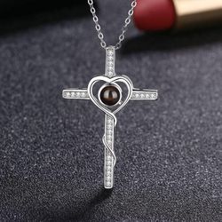 Cross Heart Customize Photo Projection Necklace For Couples Gifts 3