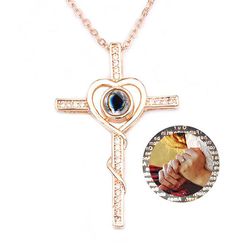 Cross Heart Customize Photo Projection Necklace For Couples Gifts 5