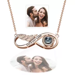 Customize Photo Projection Necklace Infinite Love Angel Wings Gifts 0