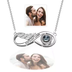 Customize Photo Projection Necklace Infinite Love Angel Wings Gifts 2